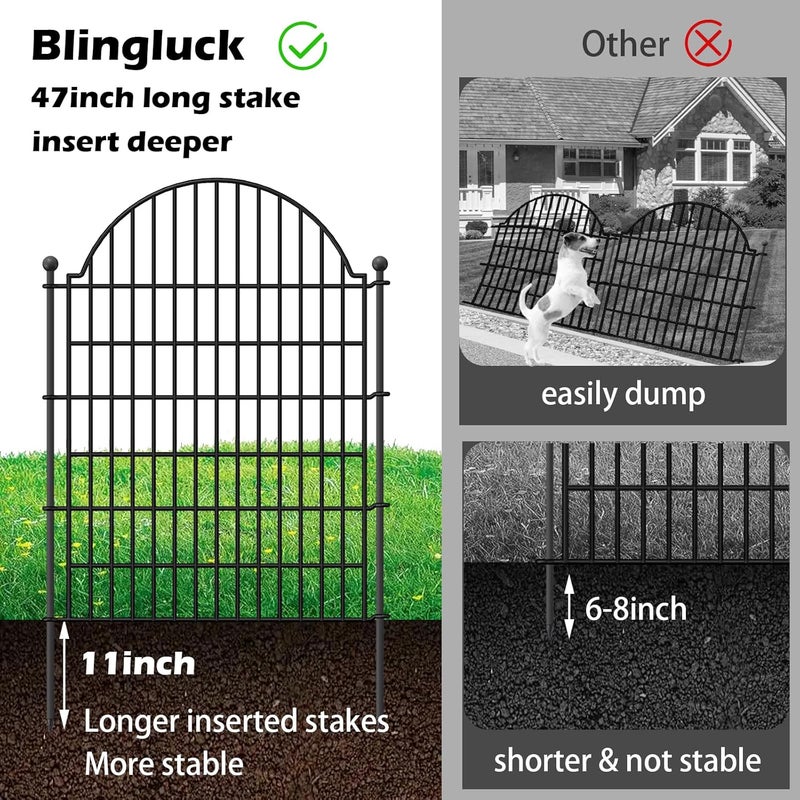 Blingluck 10 Panels No Dig Decorative Garden Fence for Yard, 40in (H) x 23.6ft (L) Rustproof Metal Wire Temporary Dog Fence, Animal Barrier Fencing Patio Panel Border with Temporary Ground Stakes - Image 3